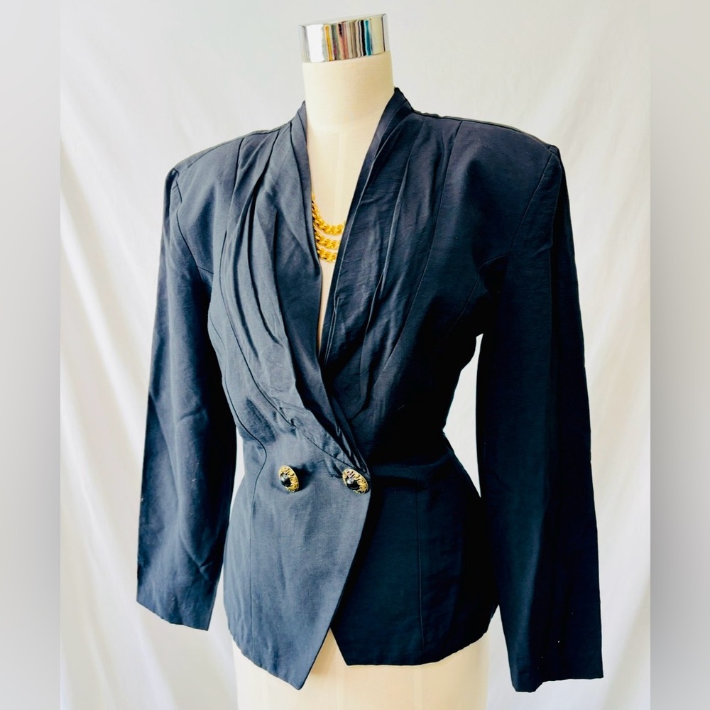 Cline-Kolarek Vintage Blazer with‎ Statement Collar and Gold Buttons